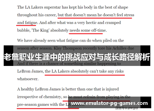 老詹职业生涯中的挑战应对与成长路径解析